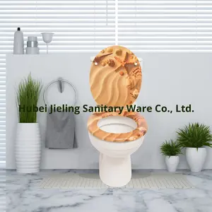 Venta caliente 18 pulgadas en forma de D de madera UF cubierta de asiento de <span class=keywords><strong>inodoro</strong></span> liberación rápida cierre suave impreso MDF <span class=keywords><strong>tapa</strong></span> de baño para <span class=keywords><strong>Amazon</strong></span> - Product Image 5