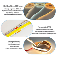 Bande LED COB flexible DC12V/24V 5m/rouleau 10m/rouleau 9W/M Ra90 CE RoHS 8mm 5mm IP20 3000K 4000K 6000K
