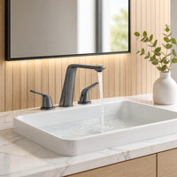 Robinet mitigeur de lavabo moderne et contemporain à 3 trous, à poser sur le comptoir, en laiton gris anthracite avec valve en céramique, pour salles de bain de villas et hôtels