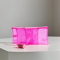 Pochette de voyage transparente en PVC rose fluo mignonne avec fermeture éclair, sac à maquillage, sac cadeau pour enfants avec logo en relief, fermeture éclair en vinyle