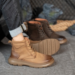 Botas de Tobillo de Cuero Genuino de Estilo Británico para Hombre, Botas de Trabajo Antideslizantes, Botas Casuales de Piel de Vaca para Motociclistas - Product Image 2