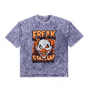 T-shirt graphique vintage délavé personnalisé pour homme, coupe oversize, style streetwear, imprimé clown d'horreur, manches courtes, col rond, en coton, décontracté - Product Image 1