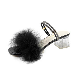 Femmes plume fourrure moelleux <span class=keywords><strong>talon</strong></span> haut Mule sandales ouvert bout rond talons compensés mariage mariée fête toboggan chaussures femmes talons hauts - Product Image 1