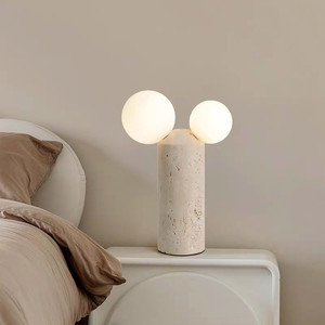 Lámpara de Mesa de Travertino Estilo Wabi, Lámpara de Noche Nórdica de Doble Esfera para Dormitorio, Decoración de Estudio - Product Image 2