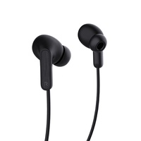 HSUEL Headphone In-Ear, Headphone Musik Ponsel 3.5Mm Hitam, Headphone Bass Stereo Berkabel