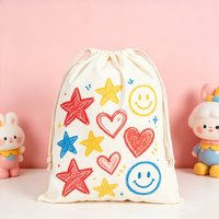 Sacs à cordon en toile de coton recyclable, écologiques, lavables, à motif de dessin animé simple, imprimés sur mesure, mini pochettes portables à cordon