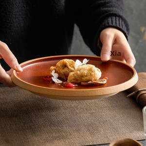 Plato Plano Rústico de Cerámica Color Terracota Marrón, Plato de Barro Rojo, Vajilla de Cerámica Estilo Chino, Plato para Servir la Cena - Product Image 4