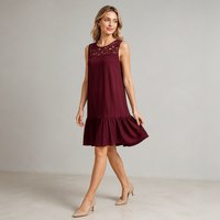 Robe Courte Décontractée Joydressing pour Femme avec Col Rond, Volants et Empiècement en Dentelle, Idéale pour la Vente en Gros aux Boutiques
