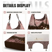 Sac bandoulière vintage en forme de U avec empiècements, imprimé léopard rose et marron, pour femme, avec sangle réglable