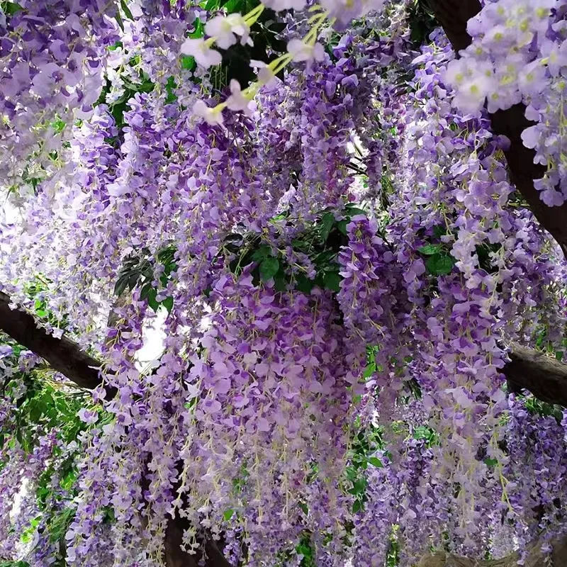 Pabrik Wisteria Buatan Dekorasi Centerpieces Pernikahan Bunga Wisteria Sutra Buatan Menggantung Vine Flores