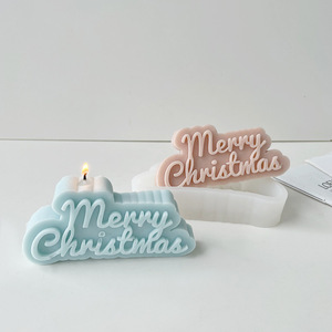 Molde de silicona con forma de letras 'Feliz Navidad' para velas, jabones artesanales, decoración de regalos DIY, resina y cera, y herramientas para pasteles - Product Image 1
