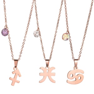 Joyería de Moda Dubái, Collar con Signo Zodiacal y Piedra de Nacimiento, Chapado en Oro de 18K, para Novia - Product Image 1