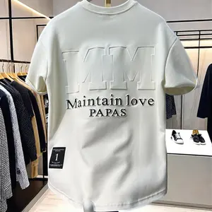 Aangepaste Groothandel Witte Ronde Hals Franse Badstof Katoen Oversized Drop Shoulder Men 2K 3d Reliëf T Shirt Fabrikant