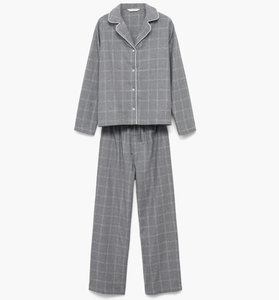 Vêtements de nuit classiques pour femmes avec bordures contrastées, vêtements de nuit à carreaux pour femmes, vêtements de détente de luxe respirants, pyjamas en coton pour femmes - Product Image 3