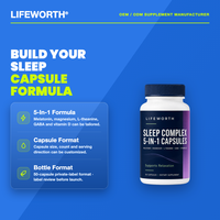 LIFEWORTH Complexe Sommeil 5-en-1 Capsules Mélatonine Magnésium L-Théanine GABA Vitamine D2 50 1 Capsule