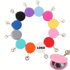 Miroir de poche pliable double face portable de 3,15 pouces avec logo personnalisé, miroir de maquillage compact avec porte-clés en cuir pour les voyages et les retouches - Product Image 1