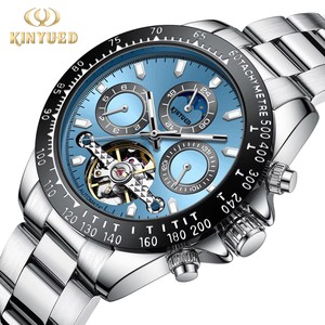 Montre automatique mécanique pour homme KINYUED, livraison directe, calendrier hebdomadaire, phases de lune, étanche 3BAR, affichage lumineux, luxe et mode. - Product Image 1