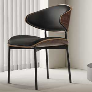 Chaises de salle à manger en bois massif de luxe léger avec dossier en cuir, cadre en métal, chaises de réception pour appartement, villa, meubles de maison - Product Image 1