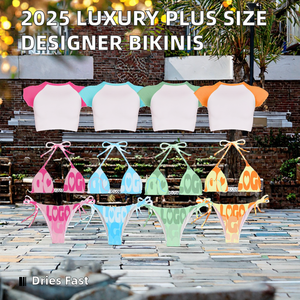 2025 Luxury Custom Designer Girls' <strong>Bikini</strong> Set Custom Print Halter Solid Spandex/Nylon <strong>V</strong>-<strong>String</strong> Beachwear Drawstring Rhinestone - Product Image 2