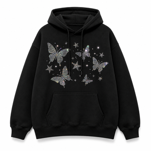 เสื้อฮู้ดดี้คริสตัลลายผีเสื้อและดาวสไตล์วินเทจ Y2K ประดับเพชรเทียม ทรงโอเวอร์ไซส์ สตรีทแวร์ ยูนิเซ็กส์ ผลิตจากโพลีเอสเตอร์/คอตตอน ขายส่ง - Product Image 1