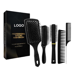 Brosse à cheveux personnalisée avec logo, brosse à cheveux plate pour hommes et femmes, brosse à cheveux ronde pour chignon et peigne à queue de rat, ensemble de brosses et peignes à dents larges pour le coiffage - Product Image 1
