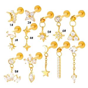 YW G23 ASTM F136 Piercing de labio de flor de titanio Anillo Labret roscado Pendientes de tuerca con parte posterior plana para mujer - Product Image 1