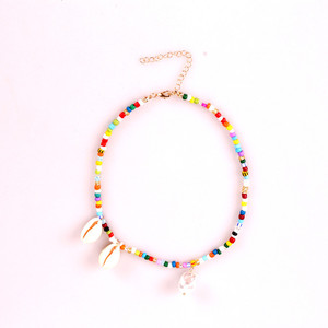 Collar de cuentas de semillas coloridas hecho a mano con perlas y conchas, diseño asimétrico para mujer, joyería de fiesta, 5x7 pulgadas - Product Image 4