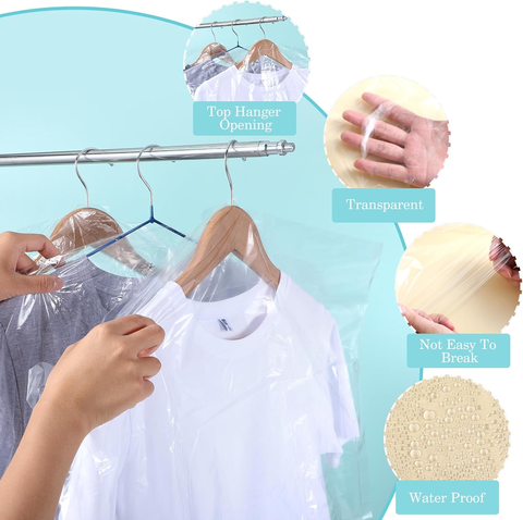 Clear Plastic Clothes Covers 35.4inch Dry Cleaning Hanging Dust Proof Garment Bags for Clothing Stores & Dry Cleaners.