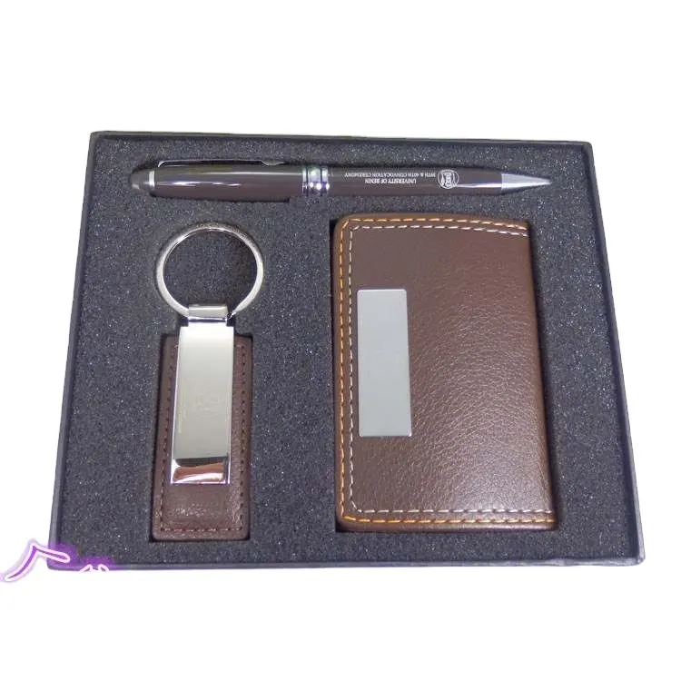 Manufacturers custom Gift Sets Promotional Items Business Gift box Set leather keychain pen three in one business set