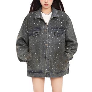 Wholesale Fashion Ink-splashed <b>Rhinestone</b> Denim <b>Jacket</b> for Men Spring and Autumn High-end Retro Washed Couple Denim <b>Jacket</b> - Product Image 6