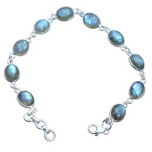 Pulsera de Cadena con Dije de Labradorita Natural y Plata 925, Engaste de Bisel, Joyería de Lujo Cristiana Unisex para Uso Diario, Regalo - Product Image 1