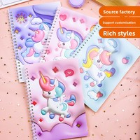 Carnet à spirale 3D en tissu Licorne Arc-en-ciel Rêveur, motifs Ciel Bleu Nuages Blancs Cœurs, à feuilles mobiles extensibles, cadeau transfrontalier