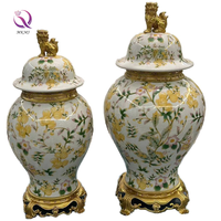 Vase de table MKMJ exquis, motif floral peint à la main, style européen traditionnel, en laiton doré et porcelaine, décoration d'intérieur pour gingembre
