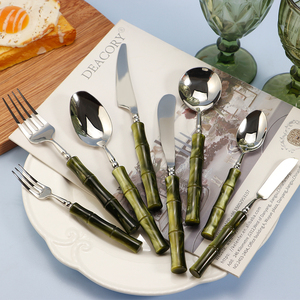 304 thép không gỉ Acrylic Pearlescent tre màu xanh lá cây Phong Cách Xử Lý thiết lập dao kéo dao nĩa Muỗng Bạc cho đám cưới - Product Image 2