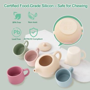 Juego de Té de Silicona para Niñas Pequeñas, Juego de Té Infantil con Tetera, Tazas, Bandeja y Cuchara de Silicona, Accesorios de Cocina para Niños - Product Image 4