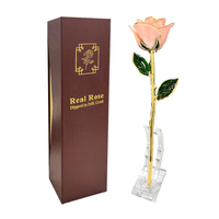 Rose éternelle colorée plaquée or en gros avec boîte cadeau, support de présentation de fleurs naturelles pour cadeau de Saint-Valentin, directement de l'usine