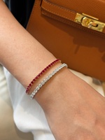 Bracelet en or 18 carats avec rubis de laboratoire, chaîne à maillons rectangulaires, bracelet minimaliste, cadeau pour femme, cadeau uniquement, haute qualité