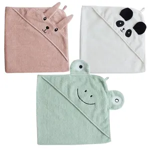 Eco-friendly Cartoon animal kids 100% cotton and bamboo baby hooded white rabbit bath towel with long ears