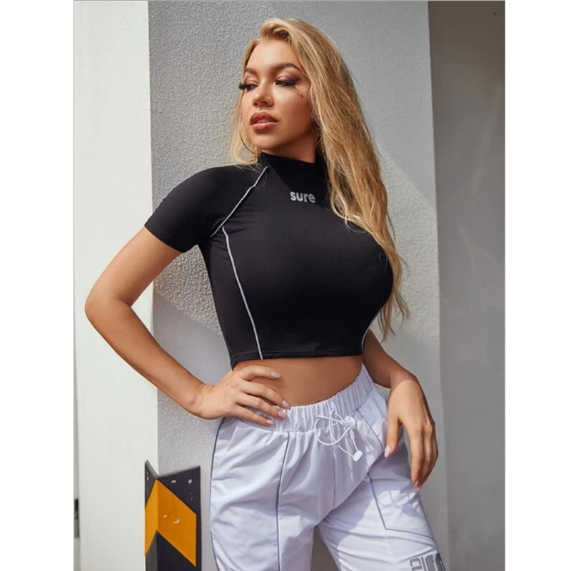 Factory direct hot sale model Summer short sleeves o-collar slim fit women Crop Top T-shirt