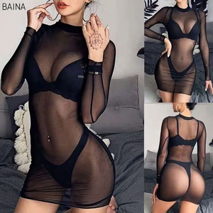 Bikini de verano Sexy Mesh Girl Temptation Swimdress de manga larga Traje de baño transparente para fiesta en la playa - Product Image 2