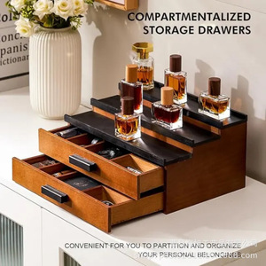 Double Layer Wood Perfume Storage <b>Box</b> With Drawers 3 Tier Desktop Cosmetic Organizer For <b>Makeup</b> And Fragrance Display - Product Image 2