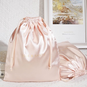 20*25Cm Satin Gift Bag Promotion Custom Logo Printed Soft Silk Drawstring Hair <b>Extension</b> Bundle Wig Storage Dust Satin Pouch - Product Image 4