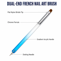 Pinceau à ongles de luxe ovale personnalisable 2026, double embout, poils durs, pinceau français, outil de nail art pour points, avec manche en acrylique