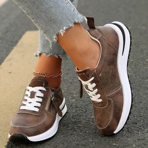 <span class=keywords><strong>Sneakers</strong></span> Casual da <span class=keywords><strong>Donna</strong></span> con Cerniera Laterale, Design con Lacci, Leggere e Comode, Suola Antiscivolo a <span class=keywords><strong>Zeppa</strong></span>, Scarpe da Passeggio per Uso Quotidiano - Product Image 1