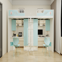 Lit mezzanine moderne multifonctionnel en métal, gain de place, avec bureau et armoire, pour chambre, école, appartement, hôtel et dortoir