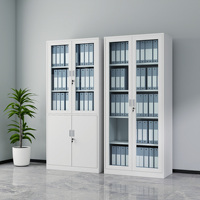 Armoire de rangement de bureau en métal Homniture à grande capacité avec porte supérieure en verre, verrouillable, étagères réglables, pour le rangement de documents