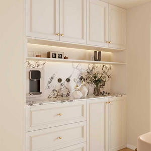 French Style <b>Sideboard</b> Storage Cabinet <b>Cream</b> Color Living Room Cabinet With Lacquered Doors Integrated Wall Mounted Design - Product Image 3