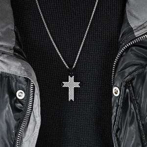 Men's Stainless Steel <b>Cross</b> Pendant Necklace Two Tone Design Minimalist Style Fashion Jewelry For Everyday Wear - Product Image 2