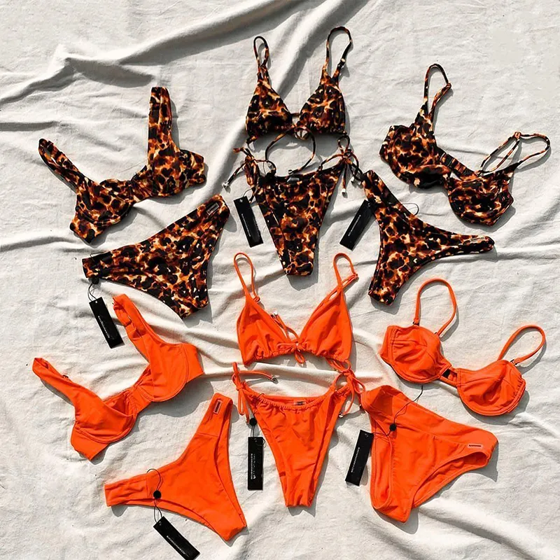 Factory Customized Women Two Piece Bathing Suits Split Orange Swimsuit Printed Various Style Custom Bikini Set