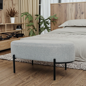 Banco Otomano Moderno Tapizado con Patas Metálicas, Banco <span class=keywords><strong>de</strong></span> Lino para <span class=keywords><strong>Pie</strong></span> <span class=keywords><strong>de</strong></span> <span class=keywords><strong>Cama</strong></span>, Recámara o Entrada - Product Image 1
